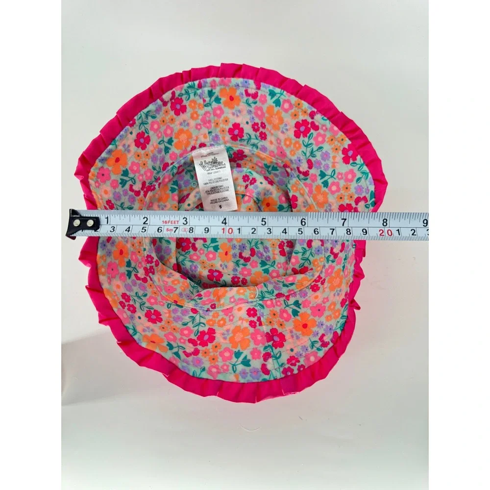 UV Skinz Sun Hat Kids S Pink Floral Ruffle UPF 50+ Bucket Swim Beach Girls